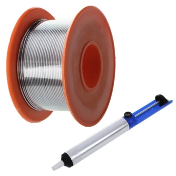 

Tin Lead Solder Core Flux Soldering Welding Solder Wire Spool Reel 0.8mm 63/37 & Blue Silver Tone Shell Desoldering Pump Solde