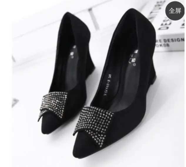 

5cm Medium Heel Women 2019 New Design European Butterfly-knot Red Brown Pointed Toe Leopard Wedges Heel Shoes