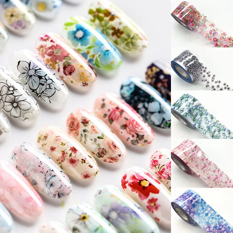 

16sheets/set Flowers Nail Foil Set Transfer Paper Design Flower Nail Art Foil Stickers Floral Tattoo Nail Decals