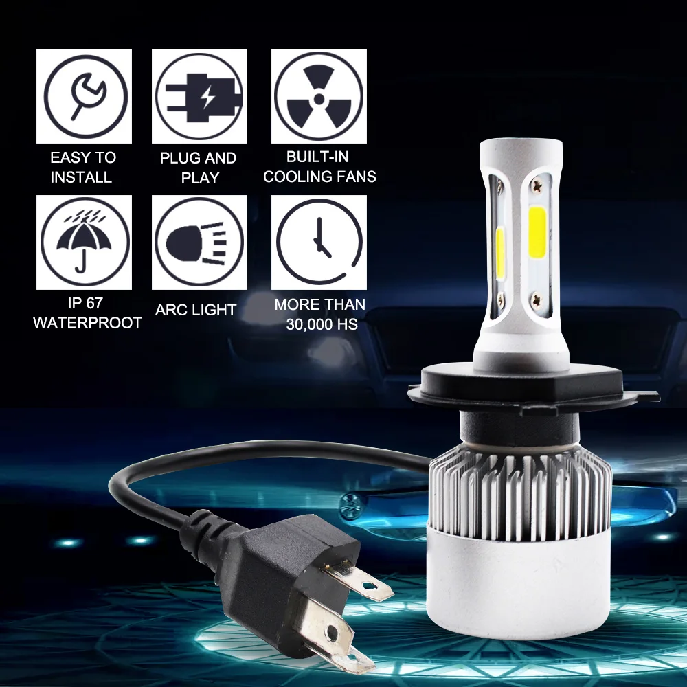Taitian 2 шт. COB 72 Вт 8000LM 6500 К 12 В H7 turbo светодиодные фары H11 Canbus LED H4 авто h1 H3 H13 H27 880 9005 9006