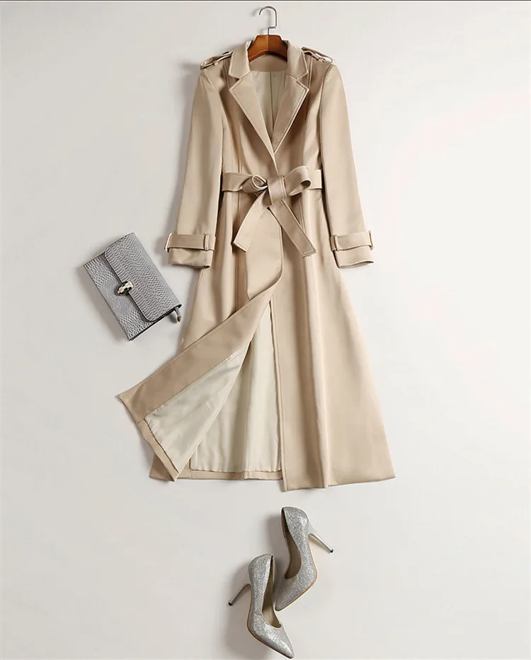 Automne De Kaki Hiver Haute Britannique Classique Trench Mode Designer Épaulette Long Nouveau Qualité Femmes 2018 Manteau Mince Ceinture Survêtement bfYg76y