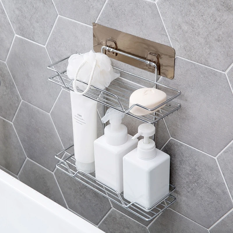 

MeyJig Double Layer Bathroom Organizer Makeup Cosmetic Storage Rack Shampoo Towels Storage Shelf Kitchen Caster Holder
