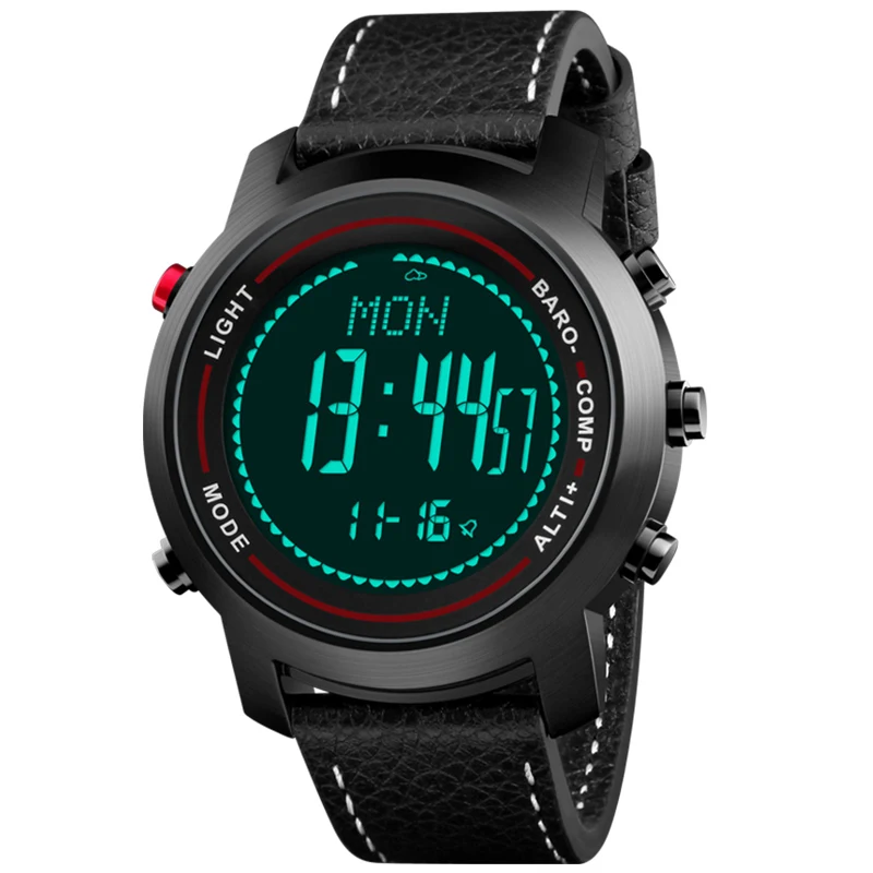 

Men's Fashion Sports Watch Multi-Function Full Steel Dial Mountaineer Leather Strap Watch Altimeter Barometer Thermometer Clock