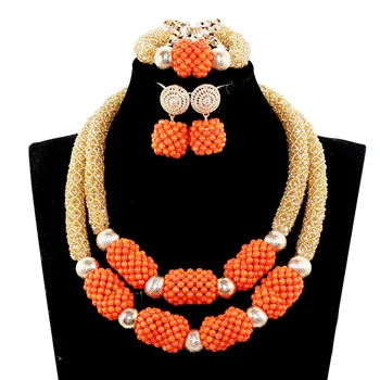 

New Coral and gold african costume jewelry sets wedding african costume jewelry set Free Shipping JB074