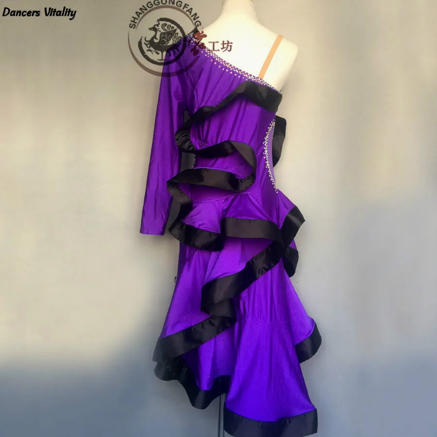 

Sexy Dress Latin Dance Clothes For Women Latin Dance Spandex Single Sleeves Dress Girls Latin Dance Dress Cha-Cha Dance Dress