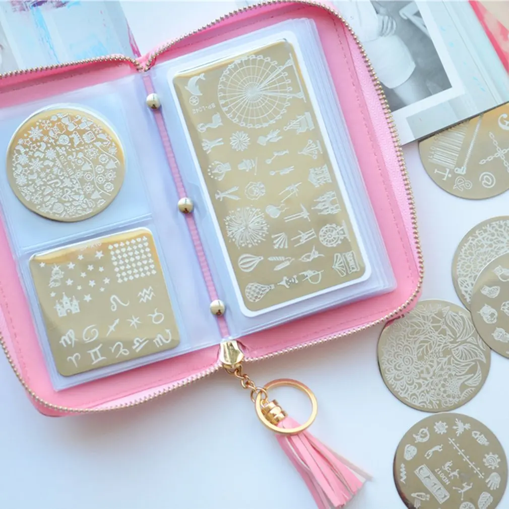 

Nail Art Printing plate storage bag round square general template Practical Tool kit