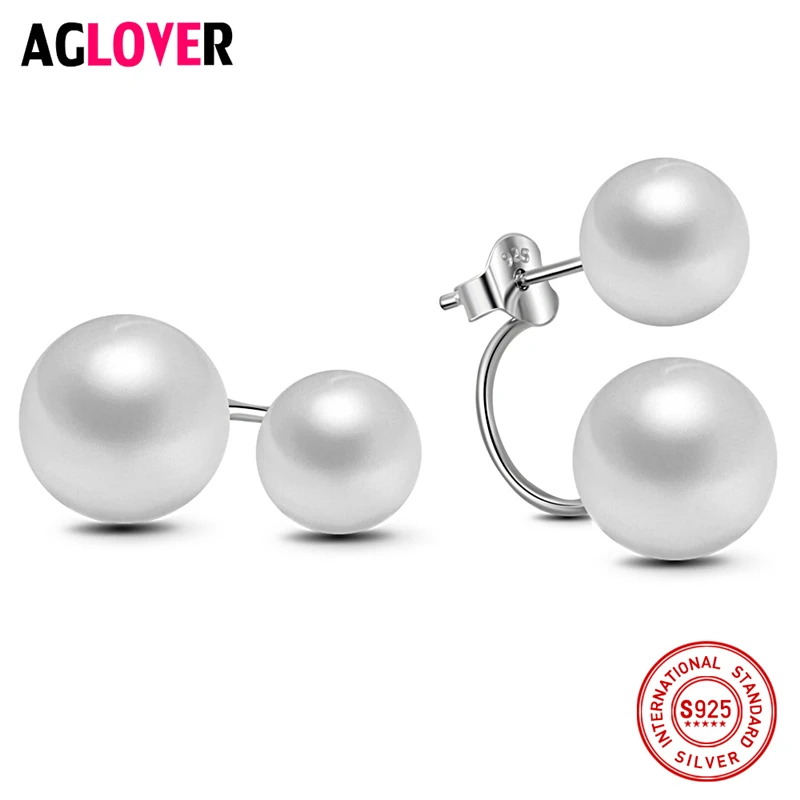 

AGLOVER 9mm Pearl Earrings 925 Sterling Silver Women Natural Freshwater Pearl Stud Earrings 100% Silver Charm Jewelry