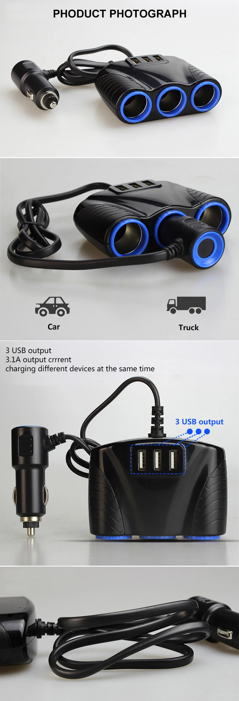 3 Sockets Cigarette Lighter With 3 USB ports26