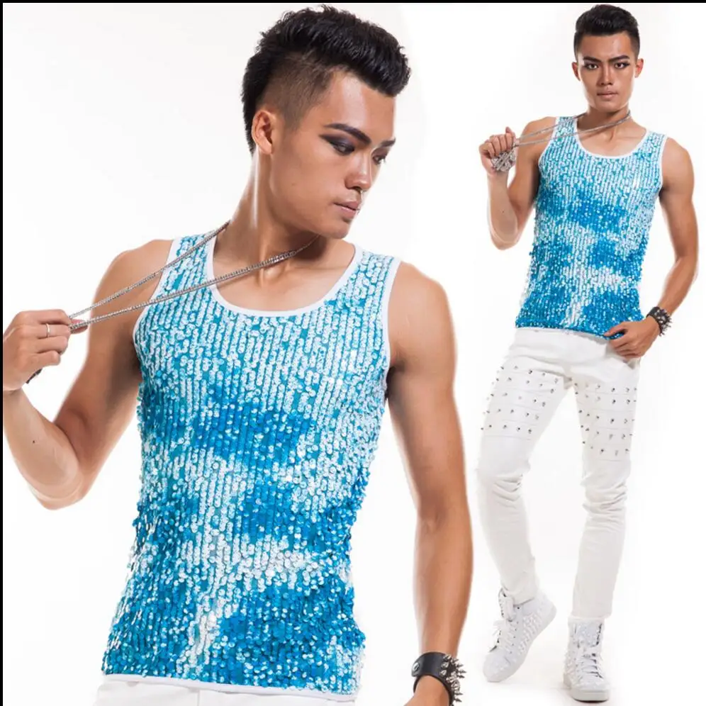 S 5XL New Intensive sequins stage clothing tide men DS sequined vest rock dance