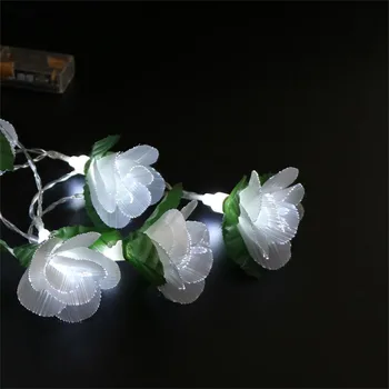 

Fashion plastic White Fiber Rose Flower Romantic Wedding Flower Light String Hanging Wreaths Home garden Tree Festival Light