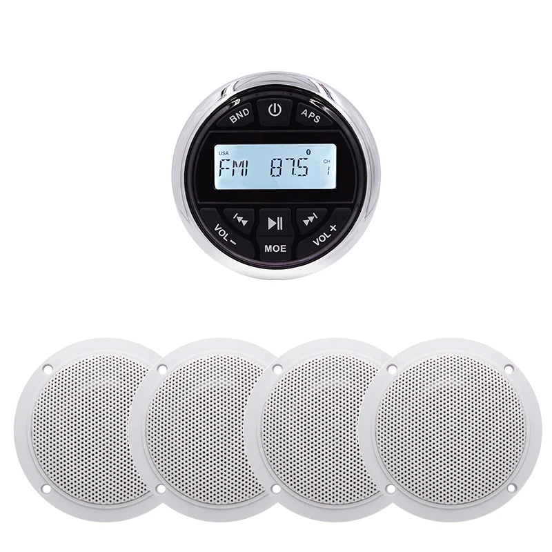 

Waterproof Marine Bluetooth Stereo Radio Audio Motorcycle MP3 Player FM AM 4inch marine speakers for Car Yacht Boat SPA ATV UTV