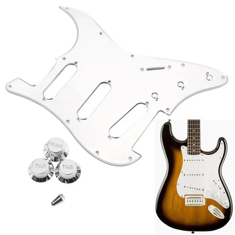

Silver Mirror Style 11 Hole SSS Guitar Pickguard Scratch Plate with Tone+Volume Knobs for FD Strat Guitar Replacements