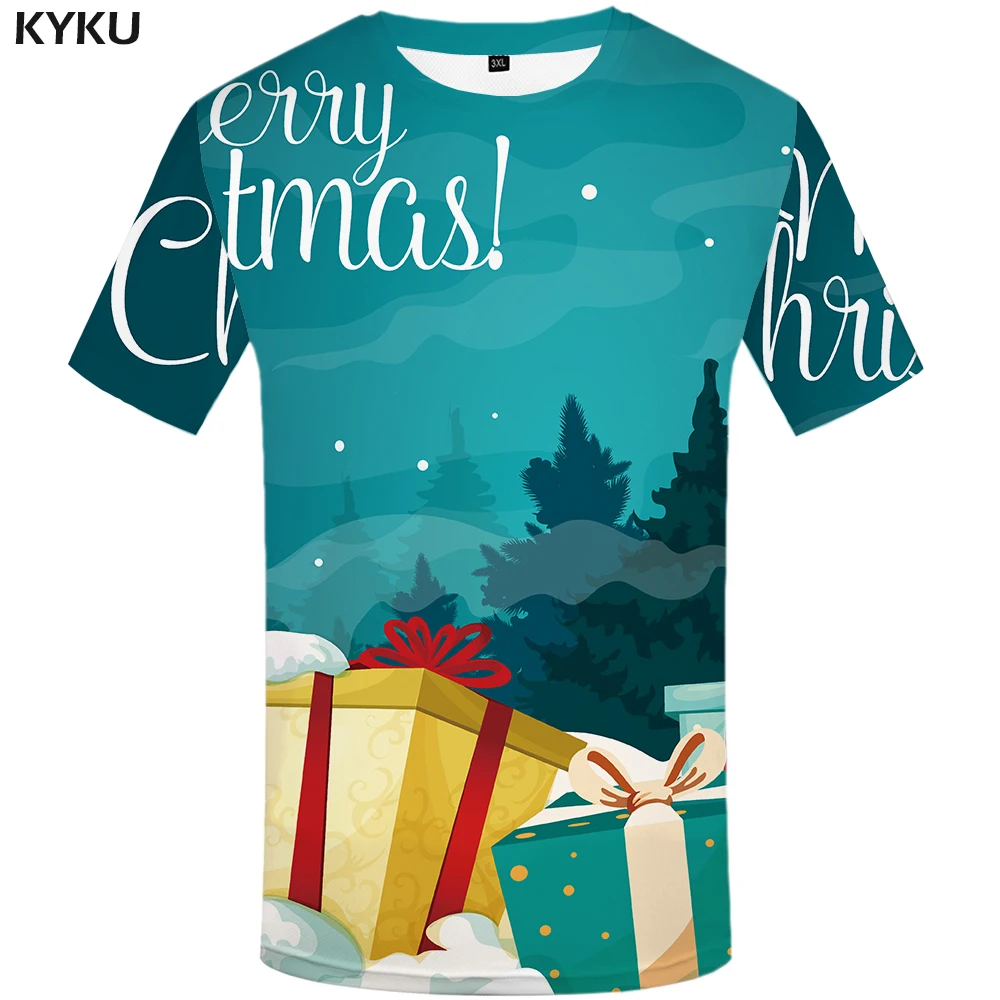 

KYKU Christmas T Shirt Men Xmas Gift Print T-shirt Hip Hop Tee Forest 3d Tshirt Punk Rock Mens Clothing Funny T Shirts Summer