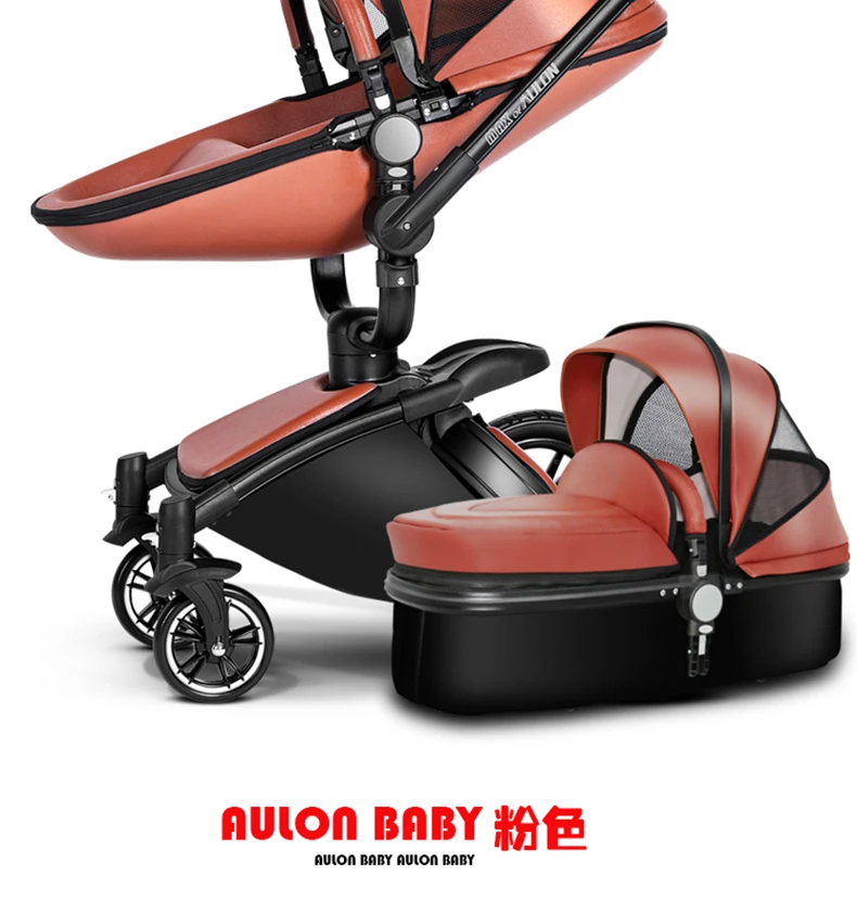 AULON 3 в 1, детская коляска, вращающаяся на 360 градусов, с золотой рамкой, полиуретановая коляска, Европейское безопасное автокресло с люлькой для новорожденных