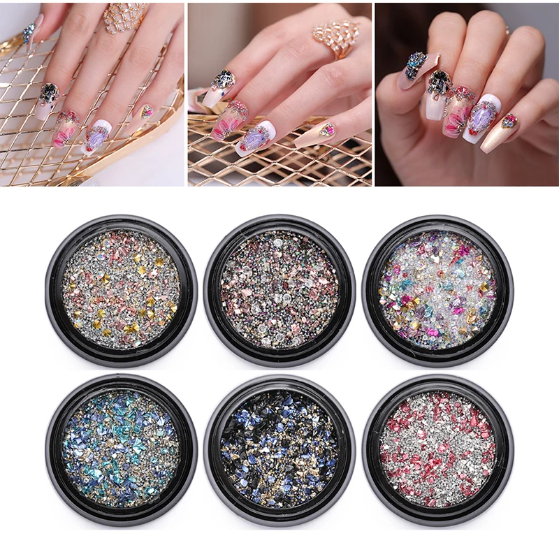 

1 Box Multi Size Glass Rhinestones Mixed Colors Small Beads 3D Nail Art Decorations AB Color Charm Nail Rhinestone Design
