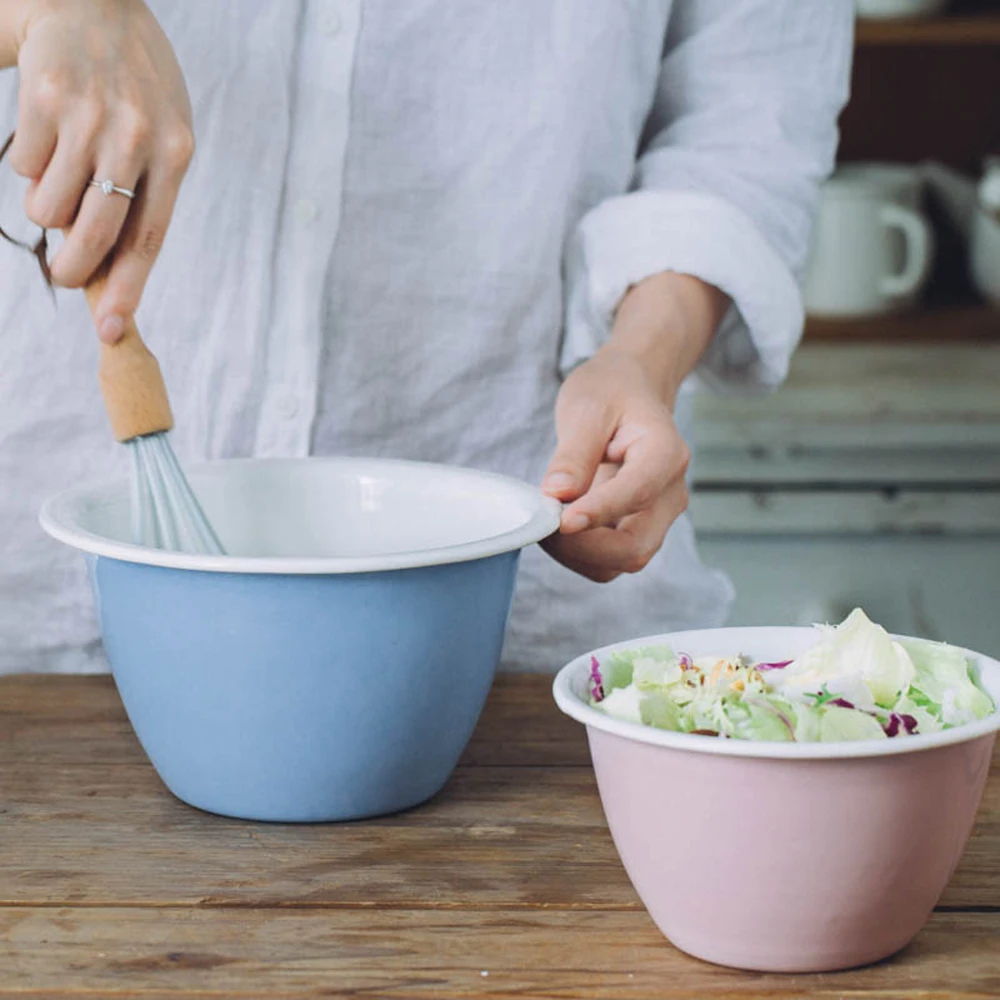 

Enamel Bowl Salad Soup pot Kitchen Home Egg Flour Bowl Barrel Soup Stock Pan cooking tool cookware food plate dinner TG119