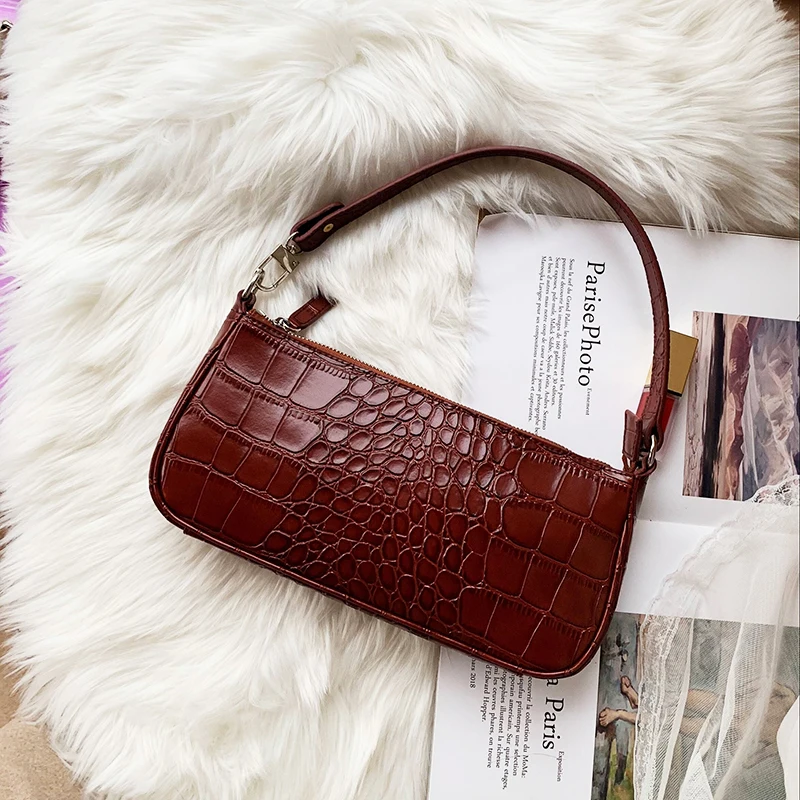 Женская сумка-багет с крокодиловым узором, лакированная кожа, сумки в винтажном стиле, роскошные дизайнерские сумки-тоут, брендовые маленькие клатчи