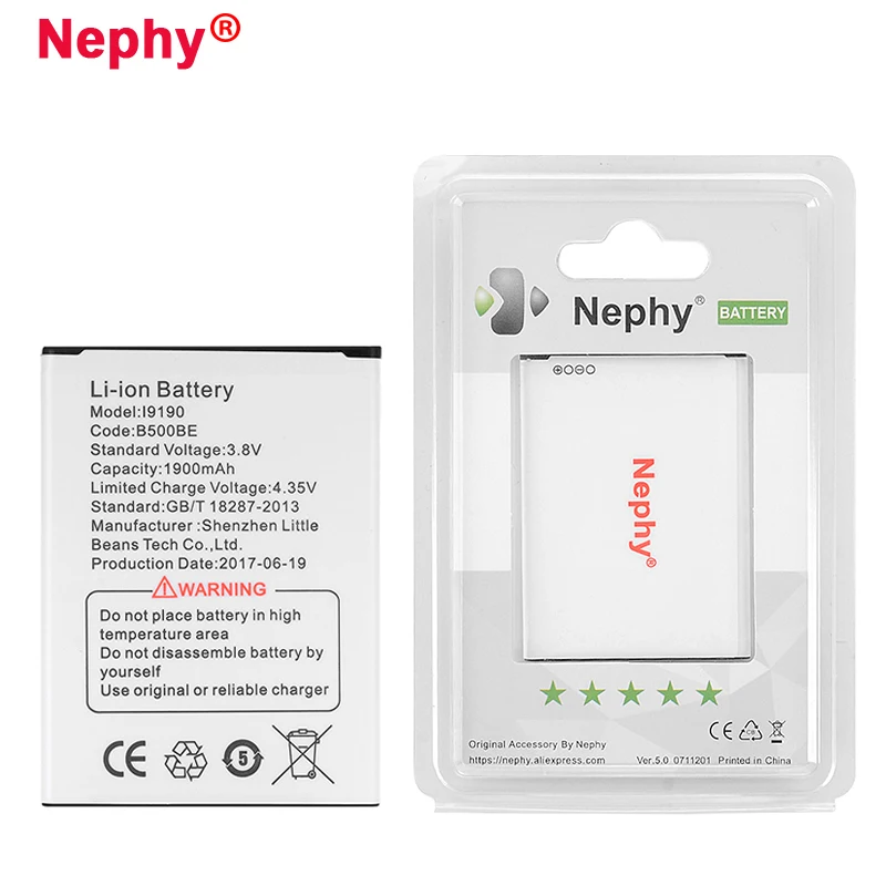 

Nephy Original 1900mah B500AE B500BE Battery For Samsung GALAXY S4 Mini S4Mini I9190 I9192 Phone replacement accumulator