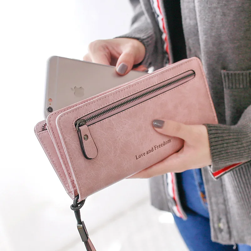 Fashion Women Wallets High Capacity Long Dull Ladies Wristlet PU