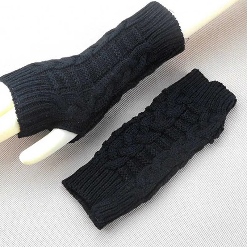 Высококачественные женские перчатки, Стильные теплые зимние перчатки для рук, женские вязаные перчатки из искусственной шерсти, теплые митенки без пальцев - Цвет: BK