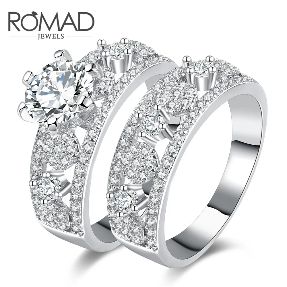 ROMAD Top Quality Exquisite Flower Ring Set Luxury AAA Zircon Crystal