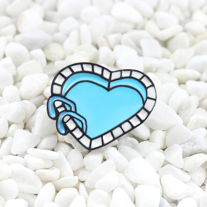 

Heart shaped pool enamel pin Blue swimming pool brooch Sportswear denim backpack badge Swimming enthusiasts jewelry