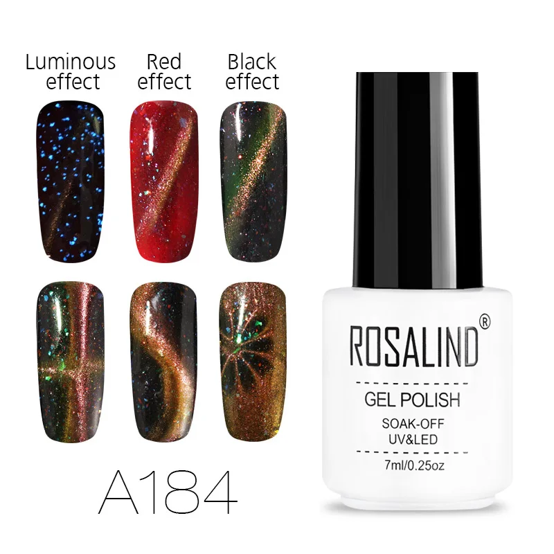 ROSALIND Gel Nail Polish Aurora Change Effect 3D Cat Eye Gel lacquer Semi Permanent Hybrid Primer For Nails Manicure Gel Varnish - Цвет: RCA184