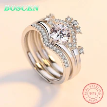 BOSCEN 925 пробы Серебряное кольцо для женщин подарок Циркон Драгоценный Камень Корона съемный три в одном три способы ношения творческий