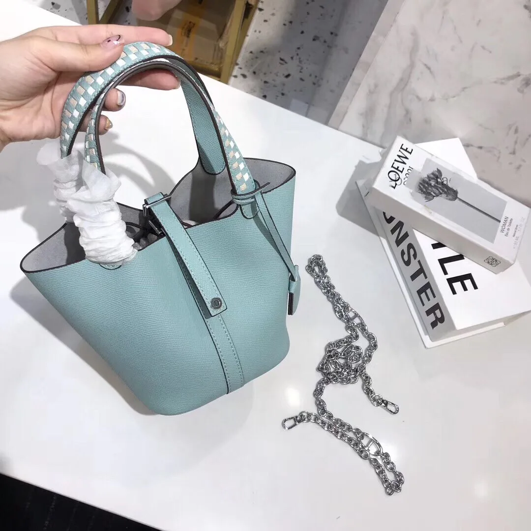 Genuine Leather Women Shoulder Bags Bucket Bag for Girls Crossbody Bags for Women Luxury Handbags Women Bags Designer - Цвет: light green