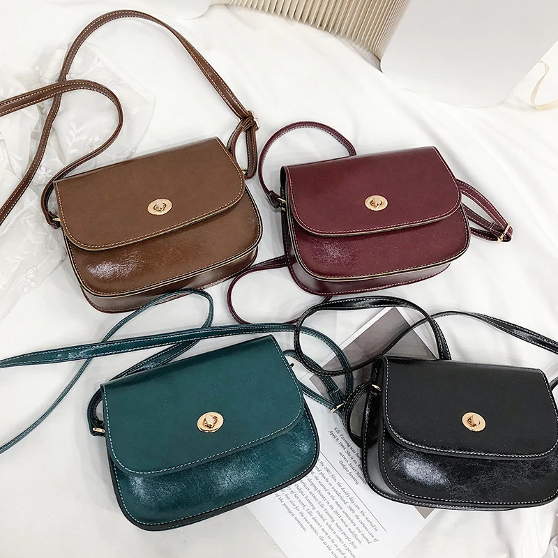 

2019 Retro small Women Bag oil pu Leather Handbags PU Shoulder Bag Flap Crossbody Bags for Women Messenger Bags
