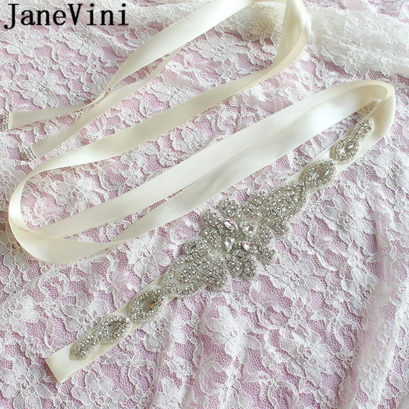 JaneVini Блестящие Кристаллы Стразы Люкс Ремни для свадебное платье цвета слоновой кости белая лента для подружки невесты атласная дамы пояс