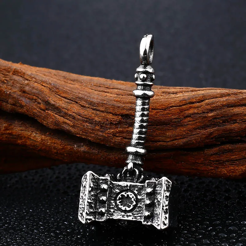 

Steel soldier Viking Biker Thor Hammer Necklace Mjolnir stainless steel pendant Avengers Dark World chain Men Jewelr
