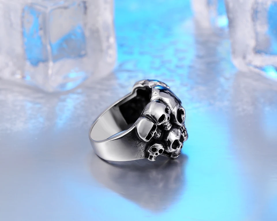 Байер магазин кольцо из нержавеющей стали 316L Высокое качество Мужские Панк Байкер ювелирные изделия много мульти череп кольцо LLBR8-041R