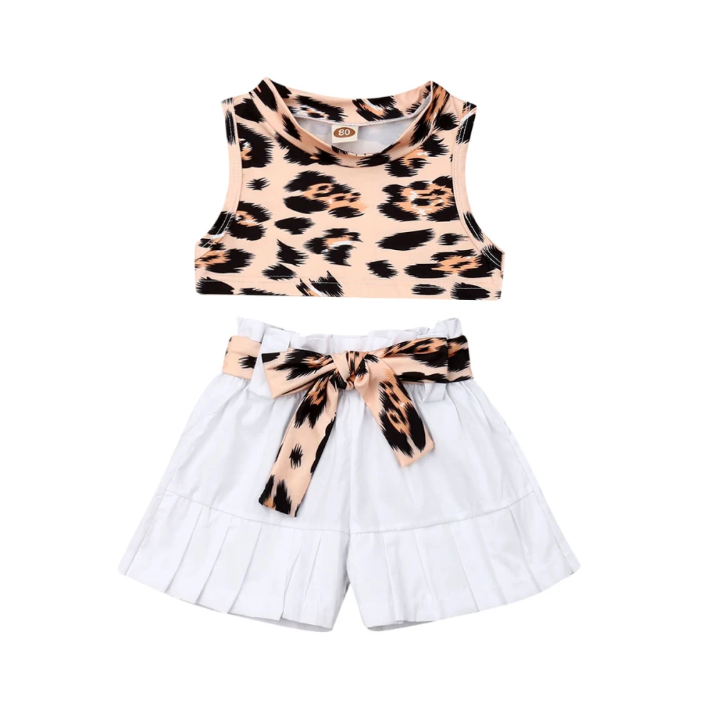 

New 2PCS Toddler Baby Girls Summer Leopard Clothes Kids Tops Vest+Short Pants Outfits Set
