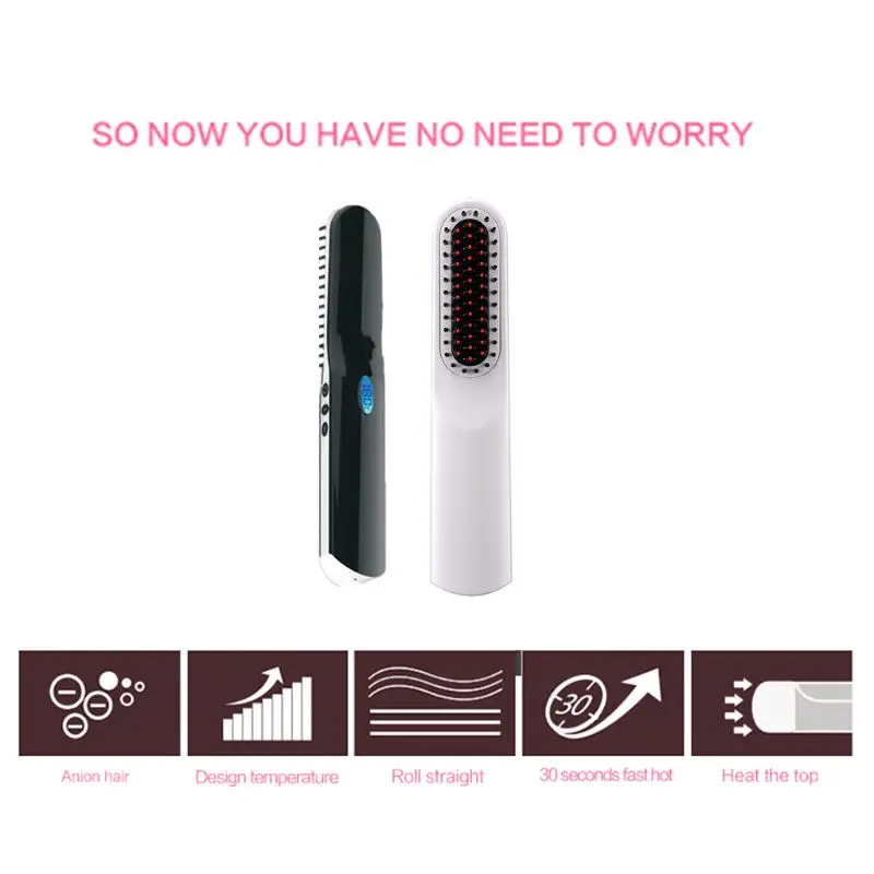 2 в 1 ЖК Портативный беспроводной керамический ионный Выпрямитель для волос электрический прямой гребень для волос USB Перезаряжаемый ЖК-выпрямитель для волос B