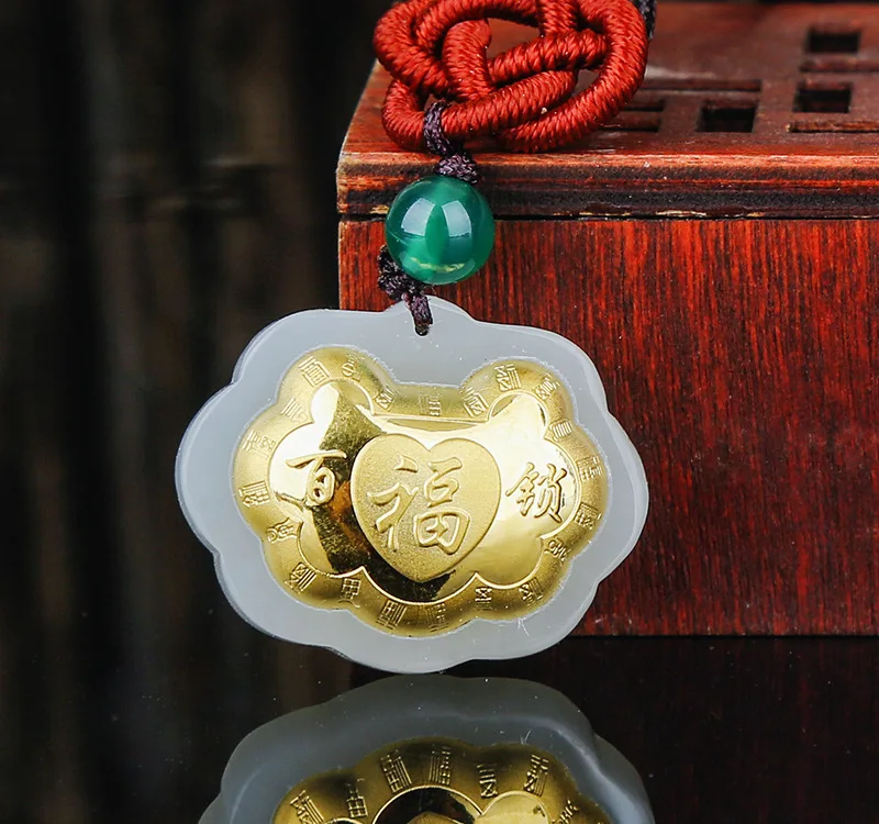 

2019 Hot Sale Sale Asg Choker Necklace Cluci Cage Pendants Gold-inlaid Dropping Foot Natural Hotan Baifu Safe Lock Baby Female