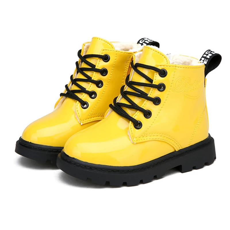 2017 Winter Girls Boots Boys Plush Children Snow Motorcycle Boots Lace Up Rome Martin Boots