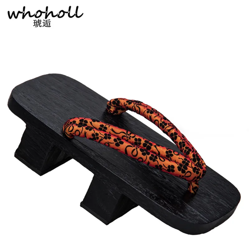

WHOHOLL Geta Men Women Flip-flops Two-tooth Clogs Japanese Style Thick Platform Black Wooden Slippers COS Indoor Sandals for Man