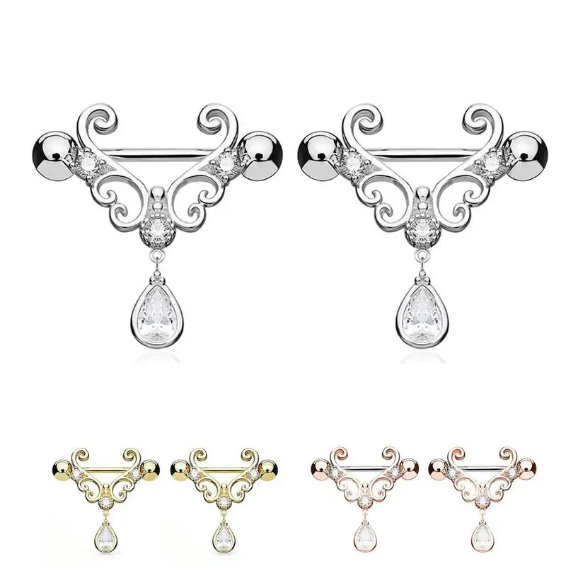 

2PCS Fashion Nipple Ring Dangle Nipple Piercing Shields Bars Water Drop Pendant Nipple Ring Jewelry