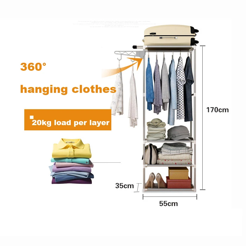  Assembly Floor Shelf Coat Rack Clothes Hanger Floor Standing Metal Non-woven Fabric Clothes Hanging