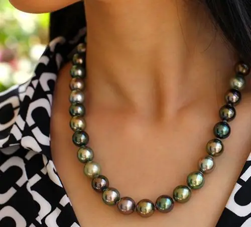 

stunning AAA 10-11 mm Tahitian round multicolor pearl necklace 18 INCH