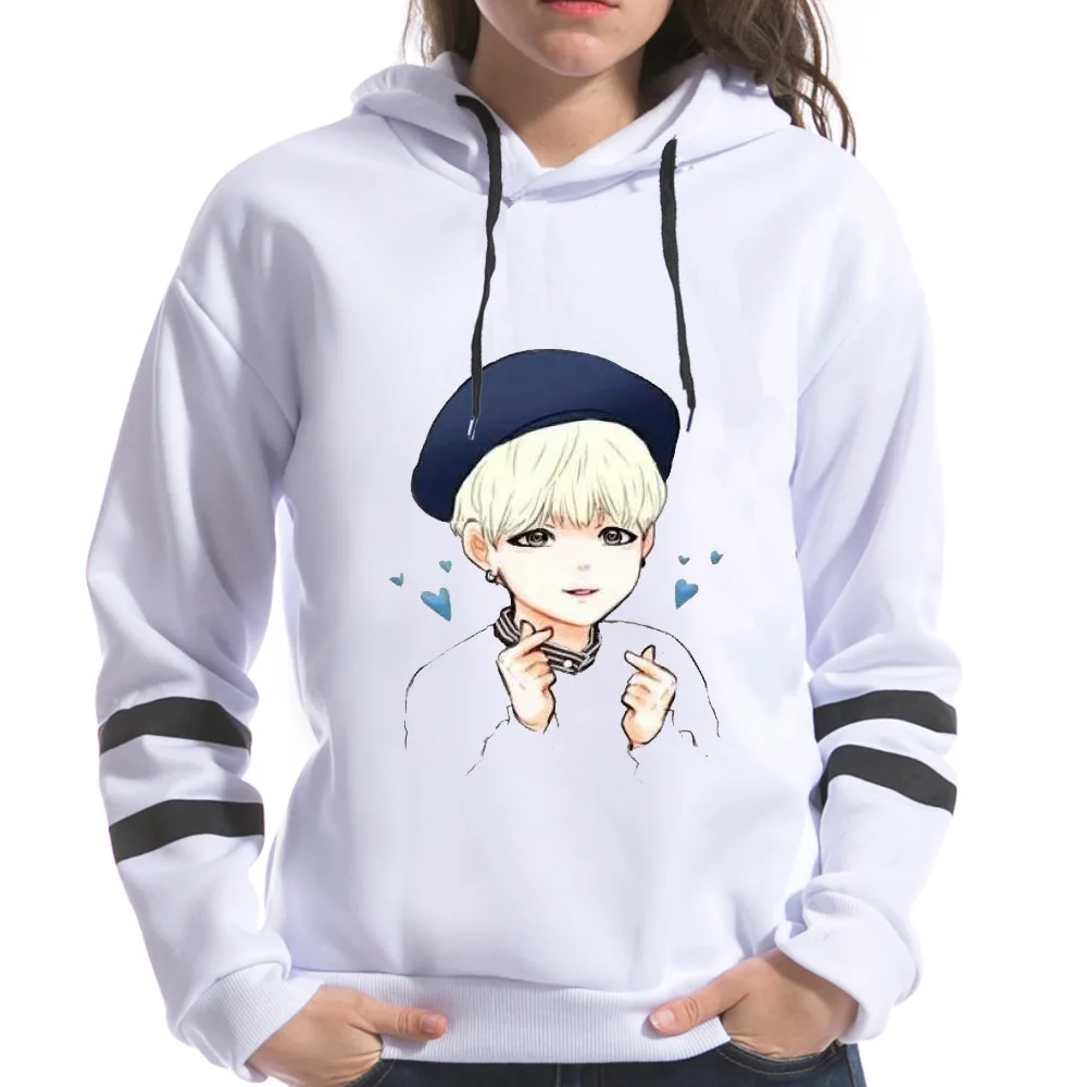 Корейский стиль Весна женский с длинным рукавом капюшоном Мода Harajuku BTS женские