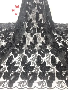 

French velvet Lace Fabric 2019 High Quality Black African flower embroidery Flannel Lace Fabric for Wedding dress ffr5-23