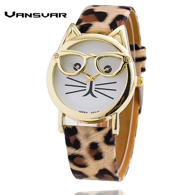 Vansvar Hot Sale Glasses Cat Watch Fashion Leather Strap Wrist Watch Women Quart Vansvar Hot Sale Glasses Cat Watch Fashion Leather Strap Wrist Watch Women Quart