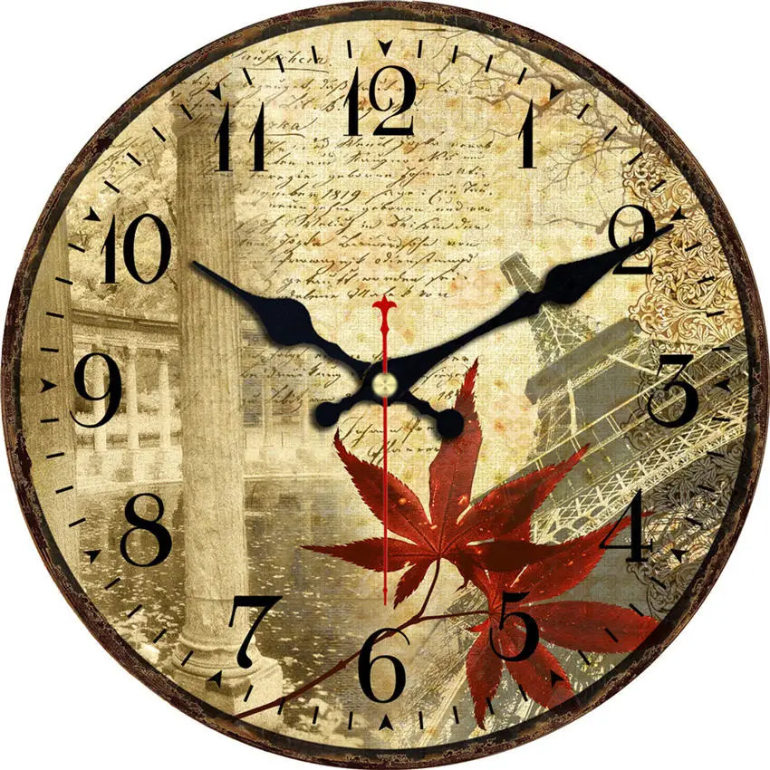 Vintage Abstract Roman Numerals Easy To Read 16 inch  Wooden Cardboard Wall Clock CHIANTI CLASSICO Clock For Living Room Decor 