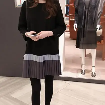 

Vintage Preppy Style Elegant Women Dress Plus Size Above Knee Ladies Dresses Pleated 2018 Winter Femme Vestidos NA104