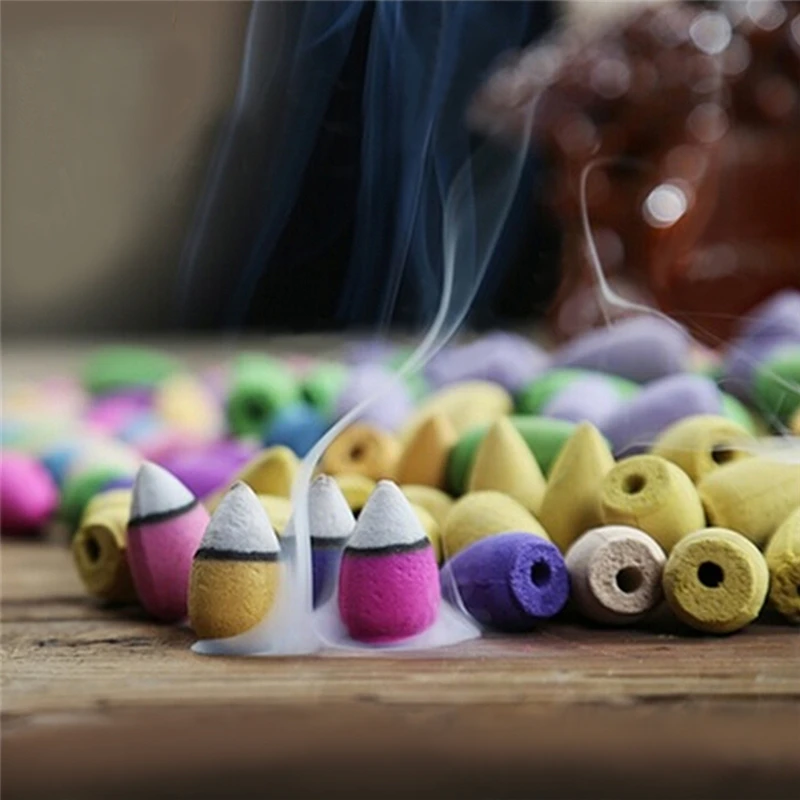 45Pcs/Set Hot 28*11mm Natural Smoke Backflow Pagoda Incense Indoor Aromatherapy Cone Incense Bullet Sandalwood