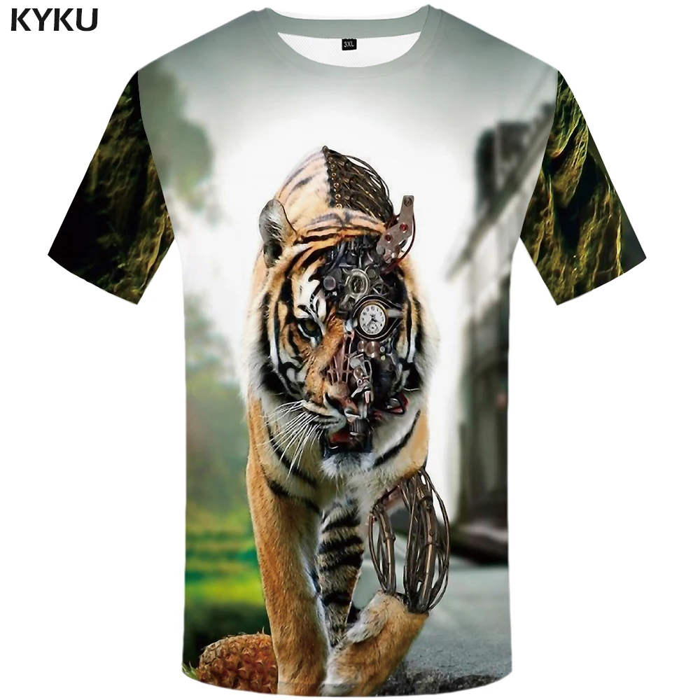 Футболка мужская приталенная с коротким рукавом и принтом тигра|funny tshirt|animals 3d