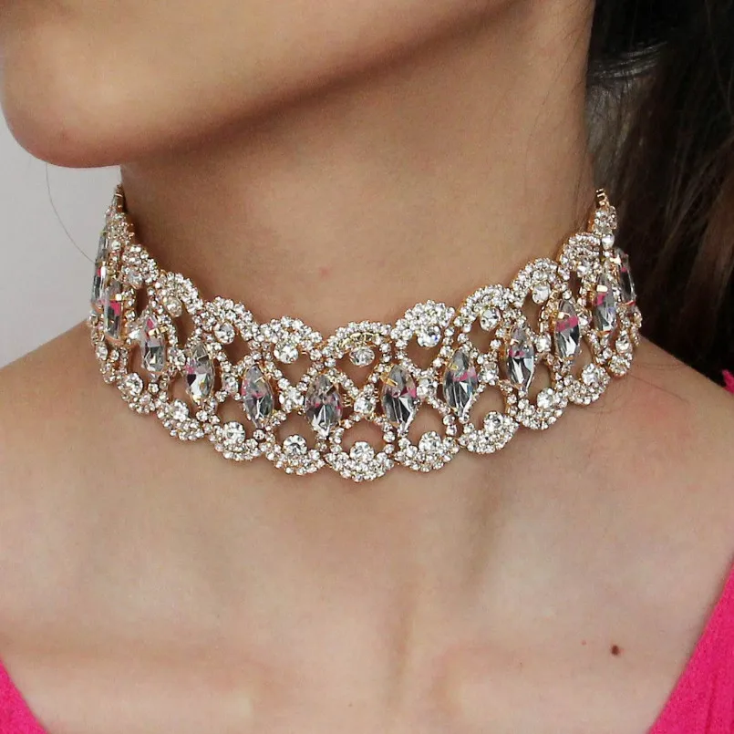 MANILAI Luxury Rhinestones Choker Statement Necklace For Women Chockers Big Crystal Necklace Wedding Jewelry Maxi Collar Collier