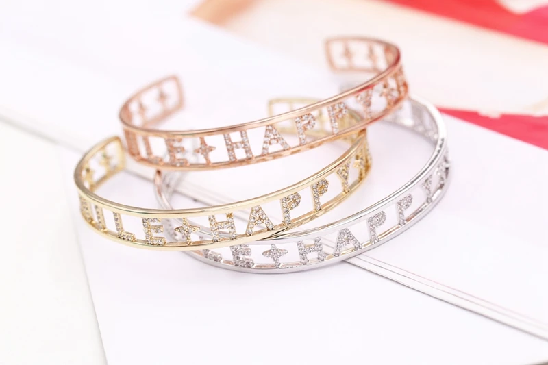 Розовые золотые, серебряные, полые буквы с кристаллами браслеты на счастье круг медный браслет женские браслеты ювелирные изделия Прямая поставка